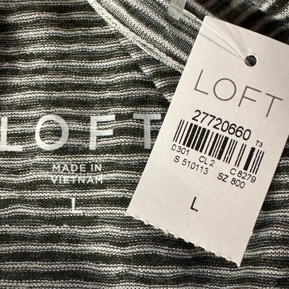 LOFT Large Tank Top Striped Racerback Stretch Square Neck Lightweight Gray White - Image 8