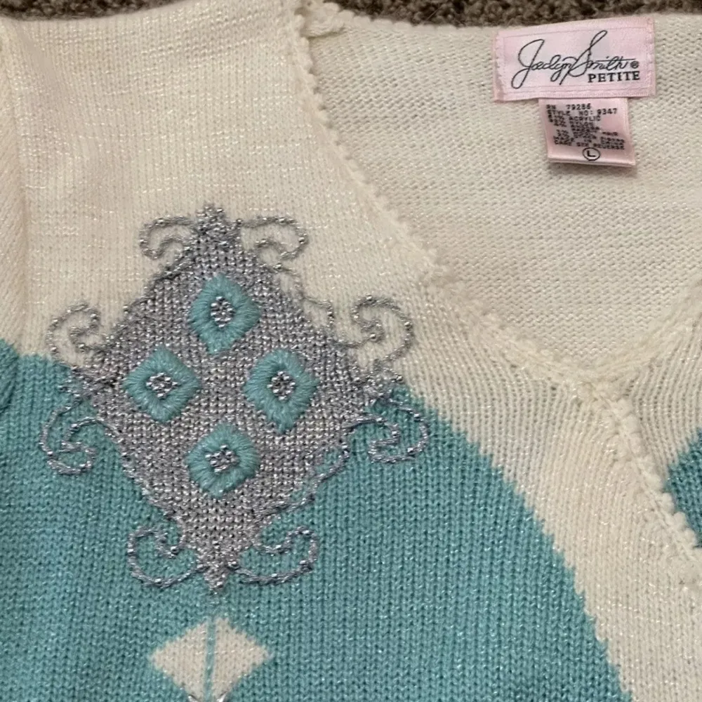 Jaclyn Smith Sweater Vintage 90’s Sparkle Glam Petite Lg Christmas Shoulder Pads - Image 2