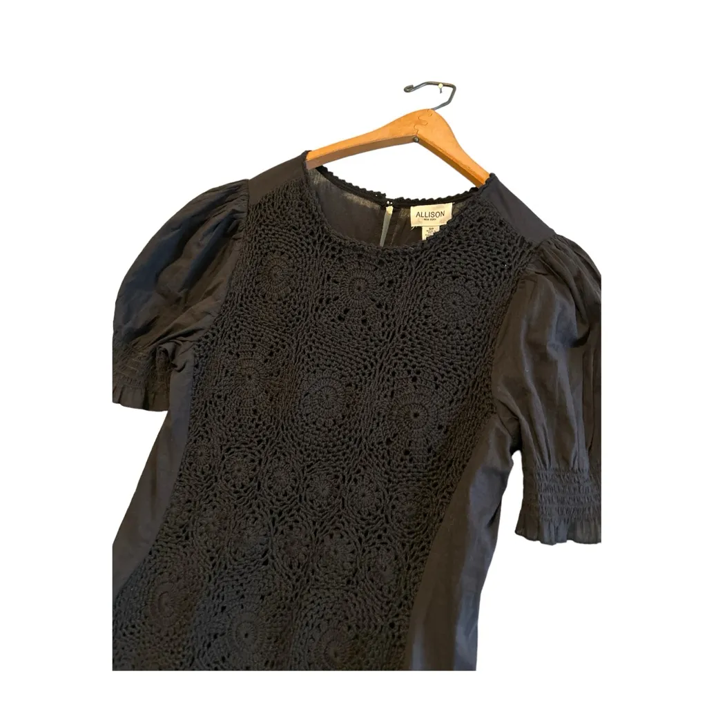 Allison New York Crochet Puff Sleeve Mini Dress Black. Size Small Petite NWT‎ Black - Image 6