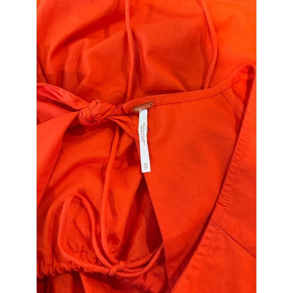 Free People Womens Top Red V Neck Plunge Bow Peplum Cutout Back Blouse Size XS - Image 3