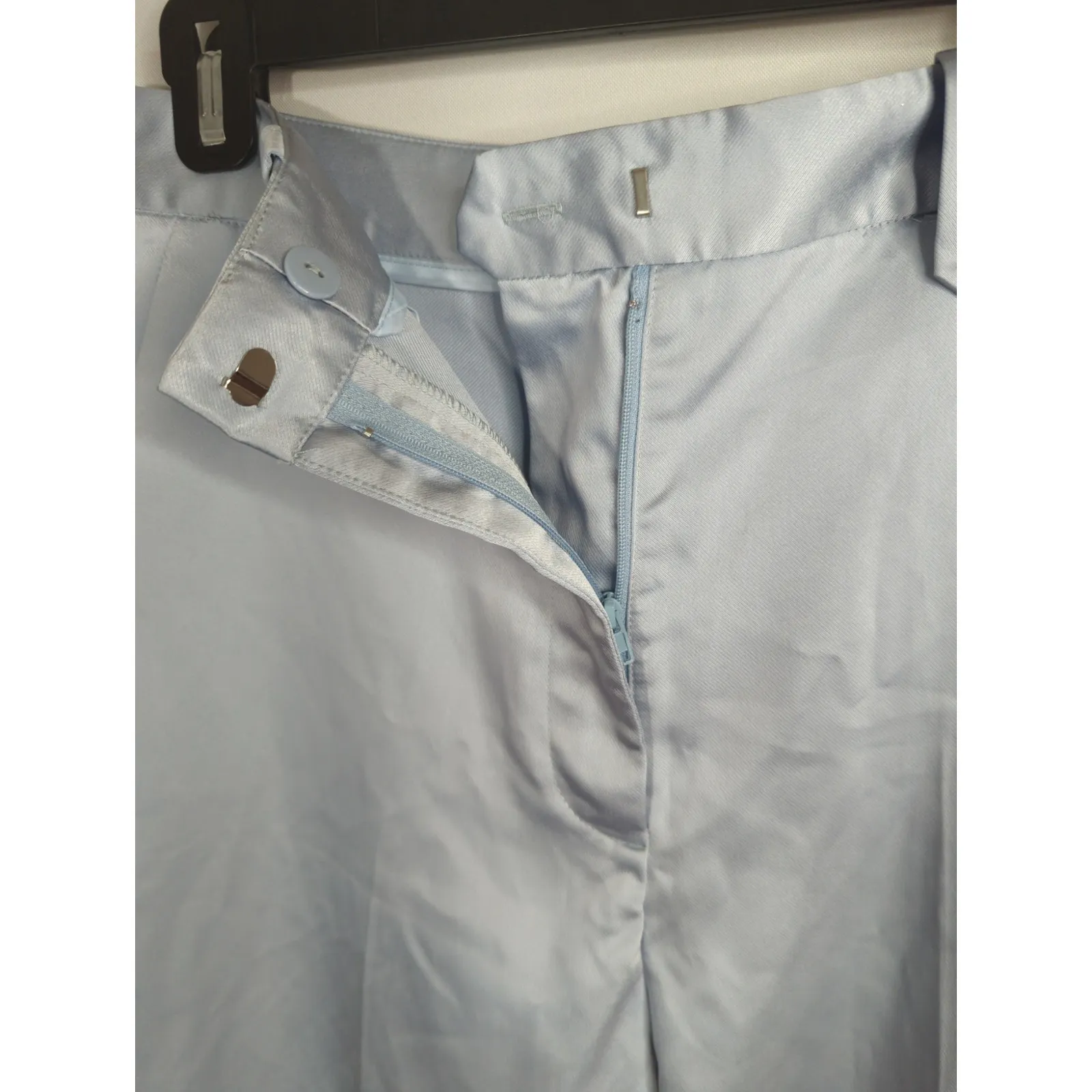 Zara Light Blue Straight Leg Satin Trouser Pants Women's Medium Business Casual - Image 4