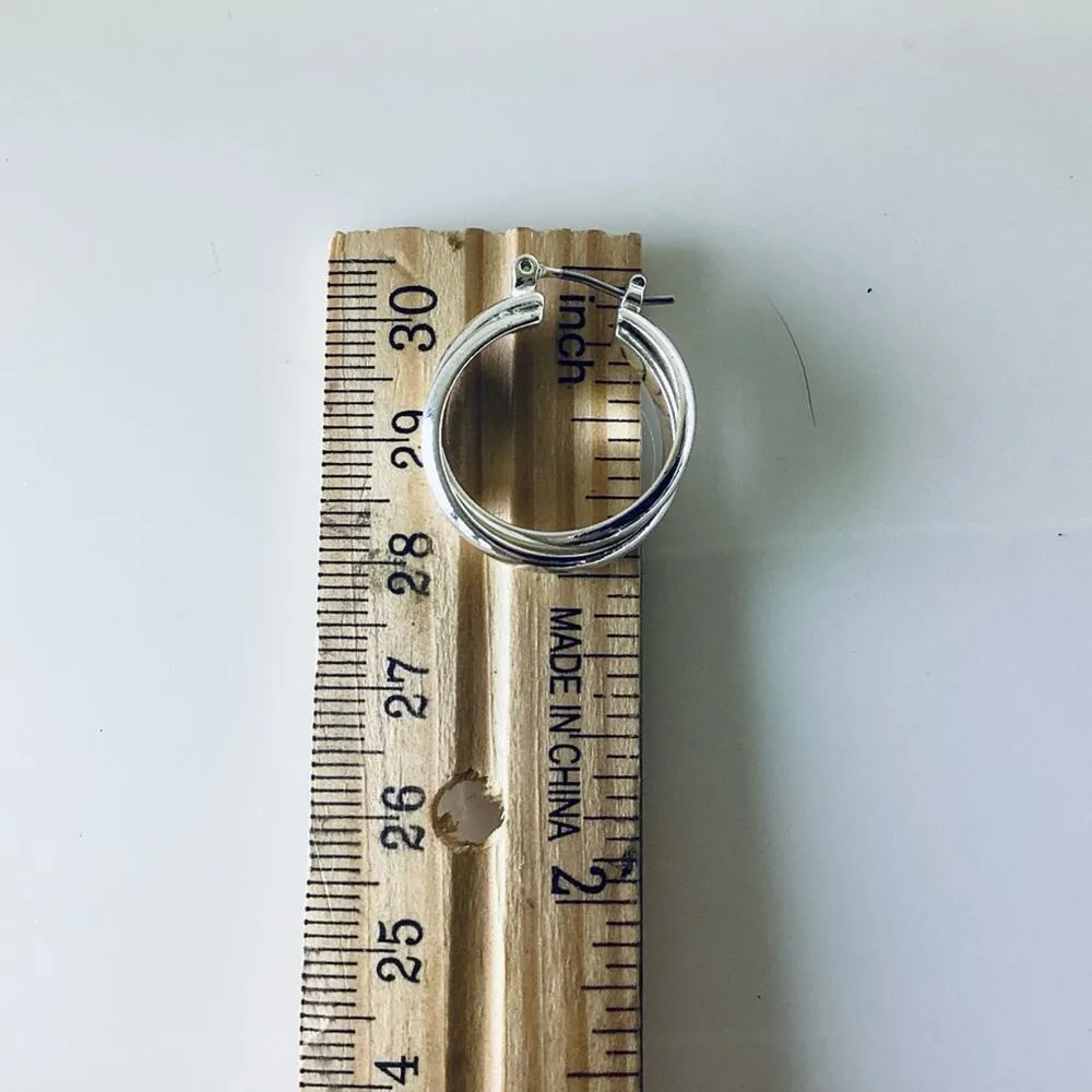 Silver Toned Crossing Hoops Earrings - Image 5