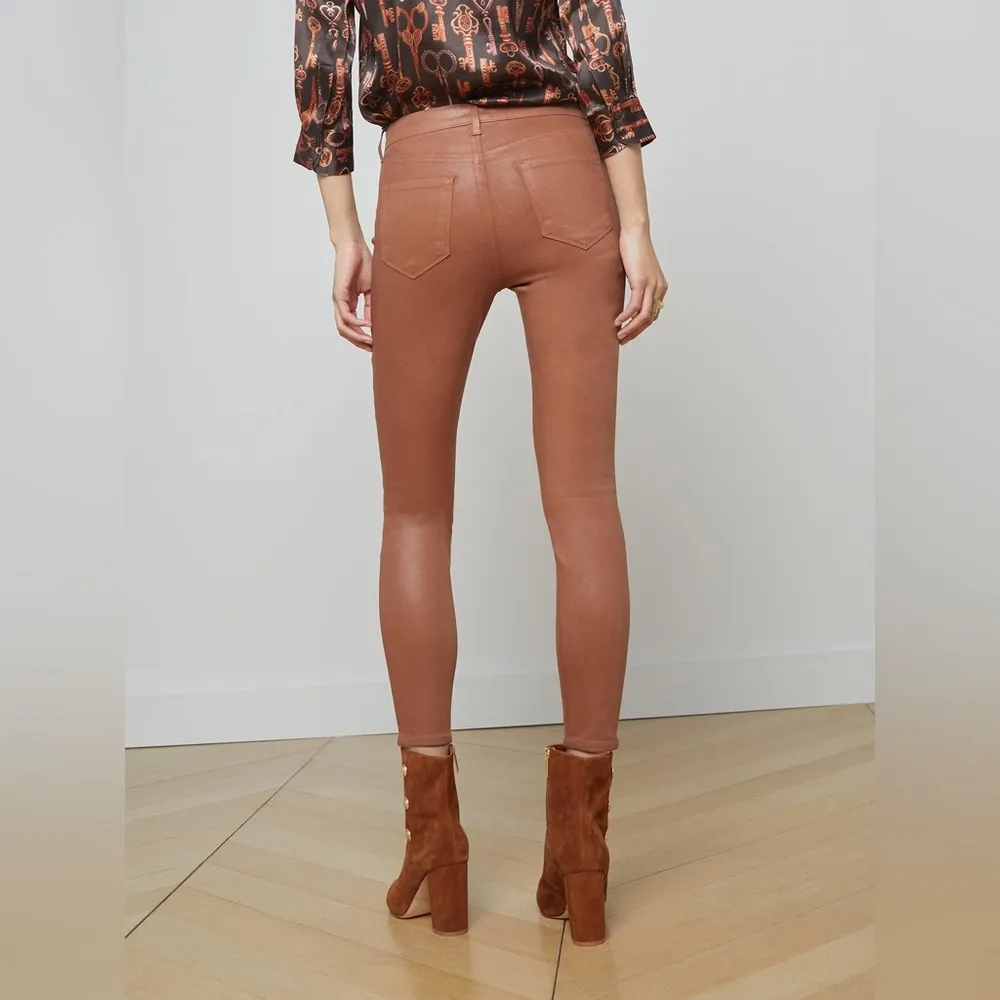 L’AGENCE Margot Coated Skinny Jeans – Cognac Dark Tan, Size 24, NWT - Image 3