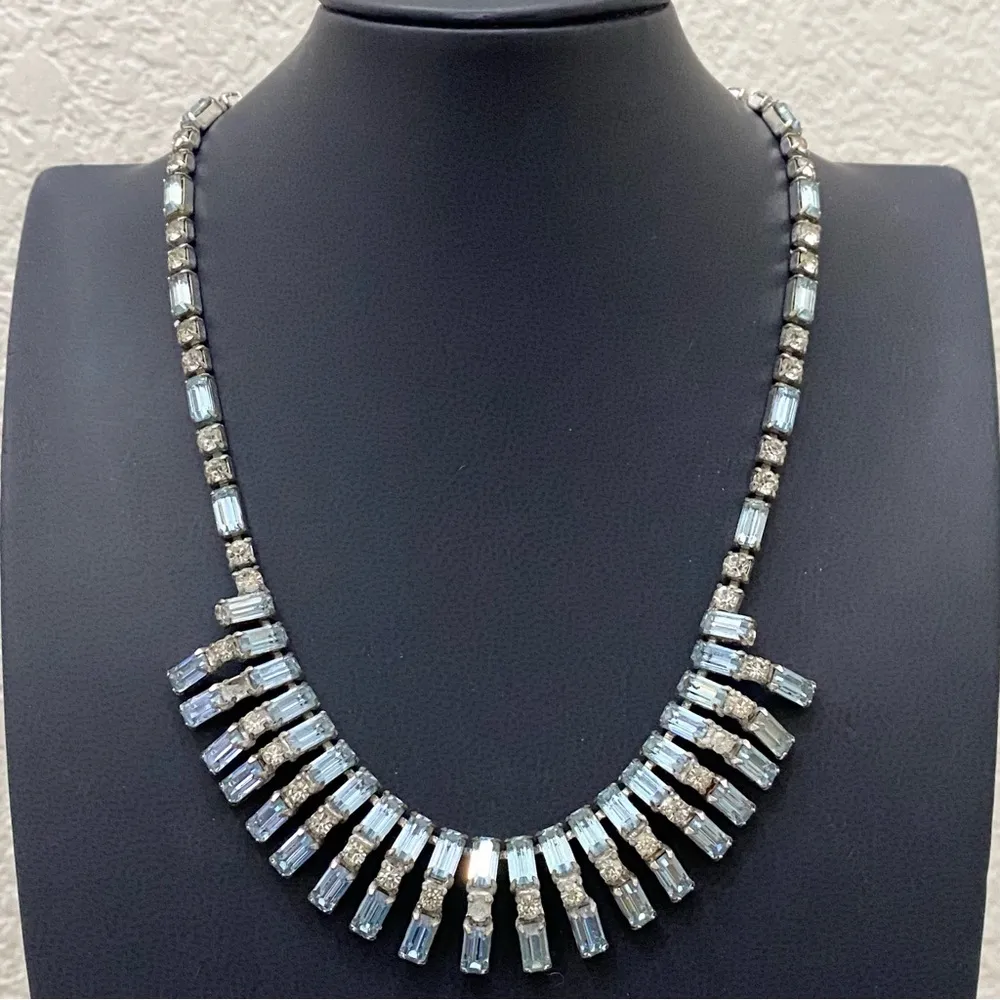 Vintage Unsigned Juliana? Blue Topaz Bib Statement Choker Necklace 35.0g - Image 2