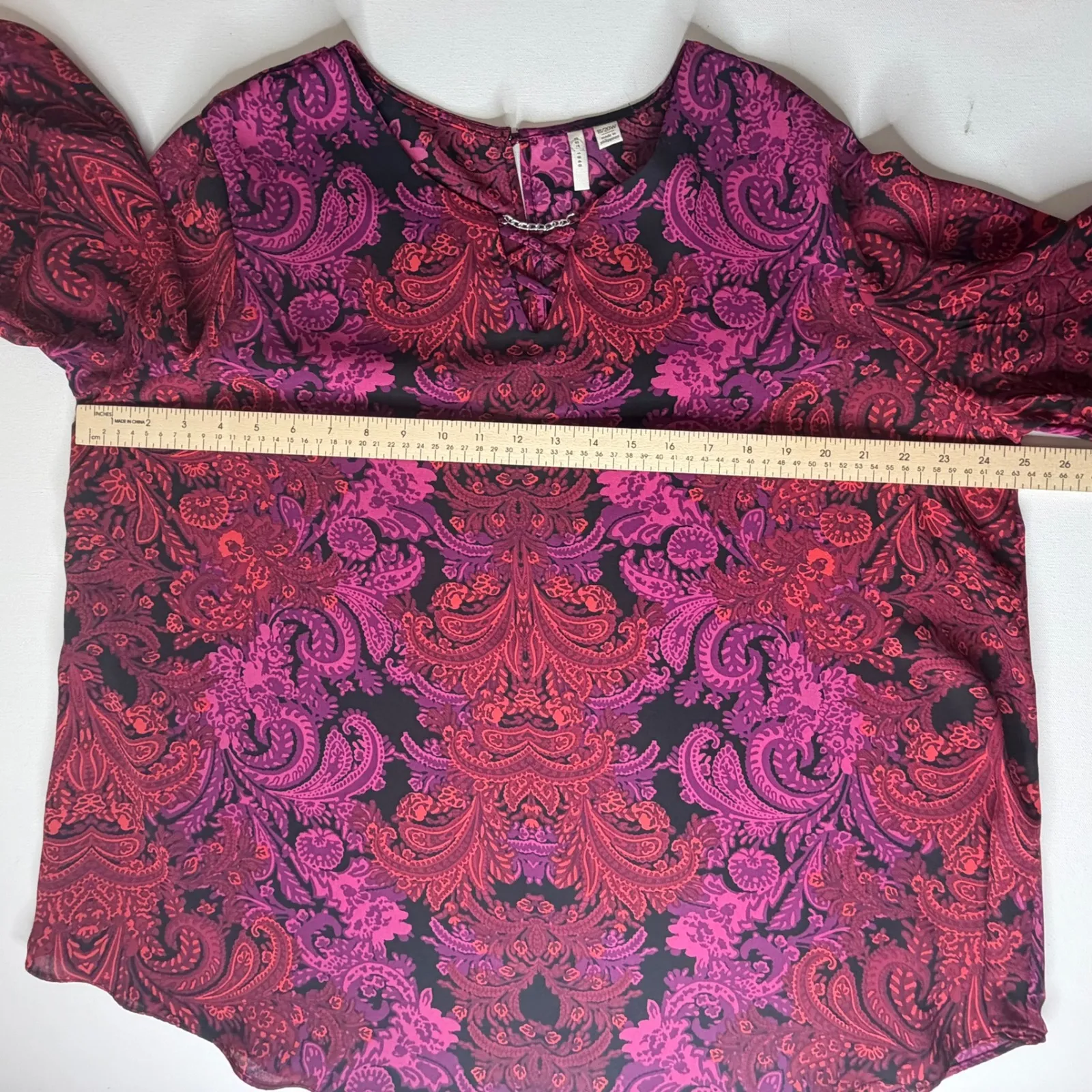 Caro Est 1946 Paisley Print Chain Neck Blouse Size 18/20W Lightweight Boho Artsy Purple - Image 12