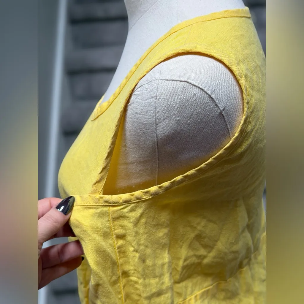 FLAX 100% Linen Sleeveless A-Line Tank Top Women S Yellow Lagenlook Boho Cottage - Image 7