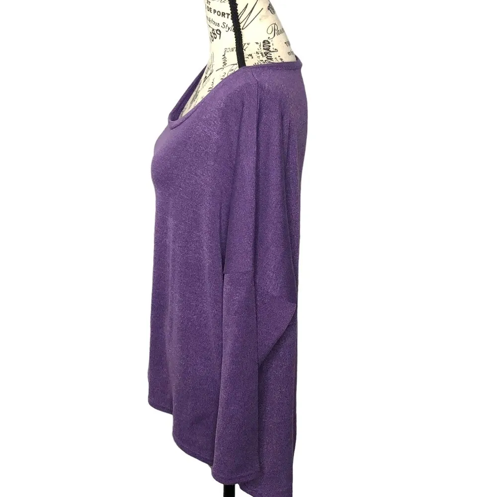 Uget MEDIUM Oversized Long Batwing Sleeve Pullover Round Neck Knit Top Purple - Image 48