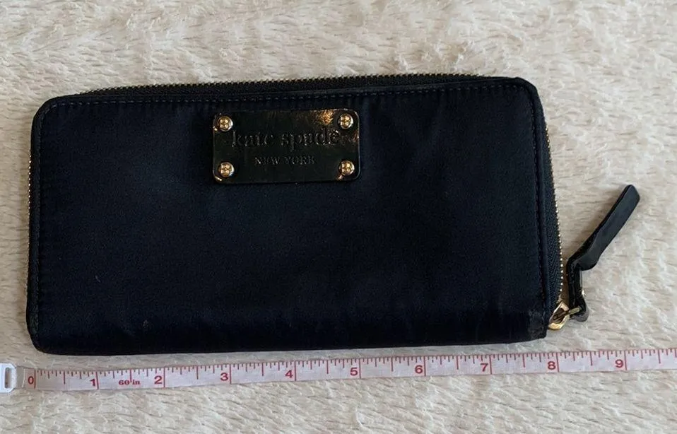 Kate Spade Zip Around Wallet Black Nylon Logo Plate - Image 11