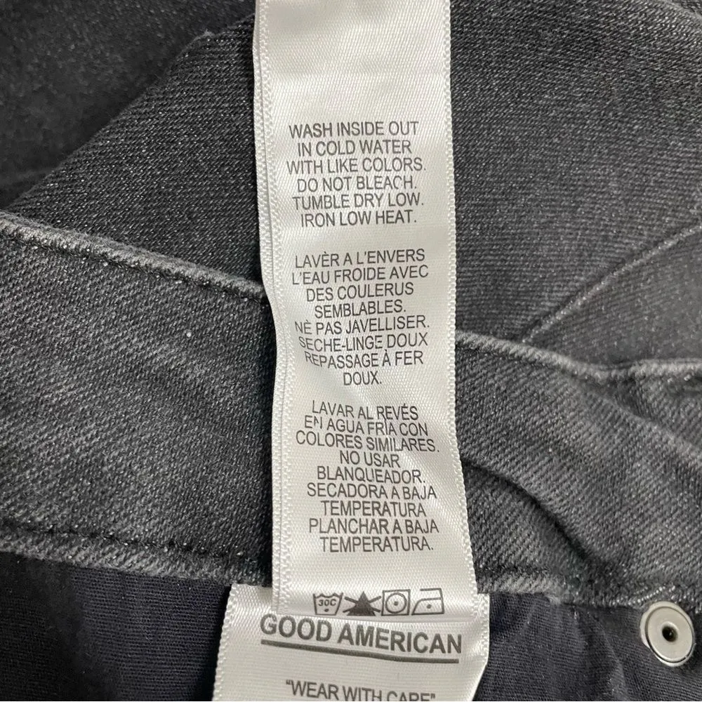 Good American Jeans Good Legs Crop Raw Hem Distressed Black Wash Size 30 | 10 - Image 14