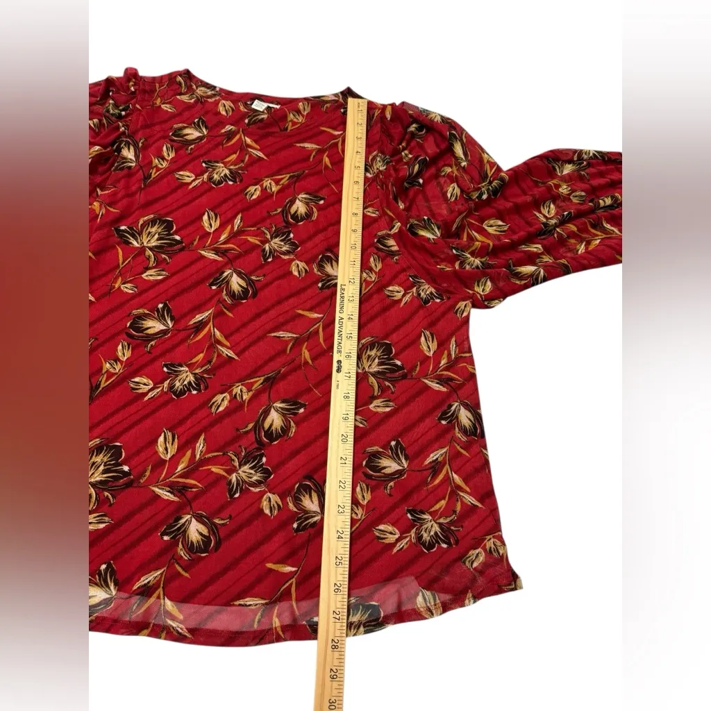 Red Floral Print Blouse Long Sleeve Boho Chic Fall Top - Image 9