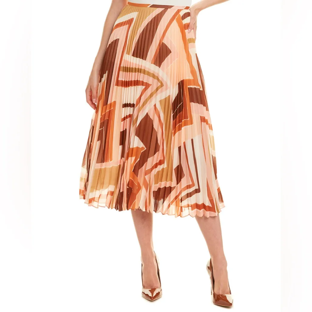 LAFAYETTE 148 New York Colorful Geometric Pleated Dress Orange Size 8 - Image 6