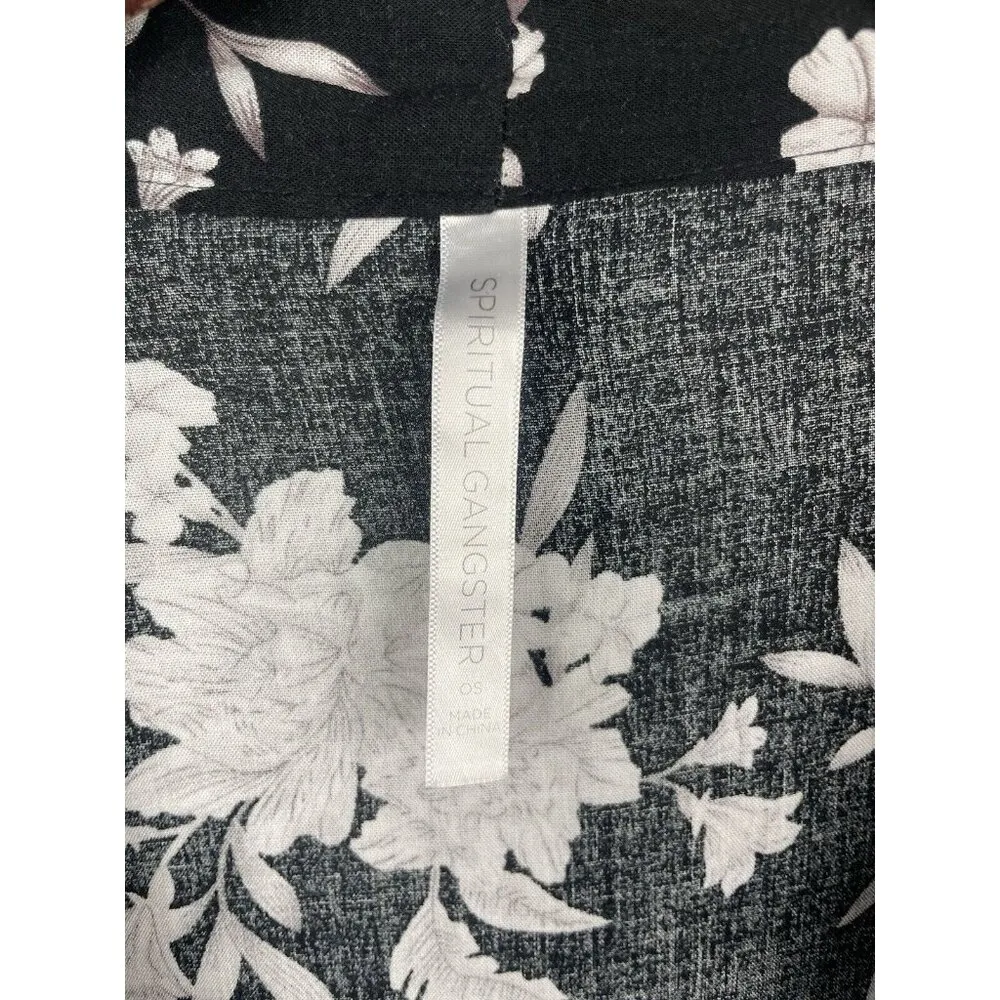 Spiritual Gangster Black White Floral Tie‎ Front Swim Maya Kimono Robe OS - Image 3