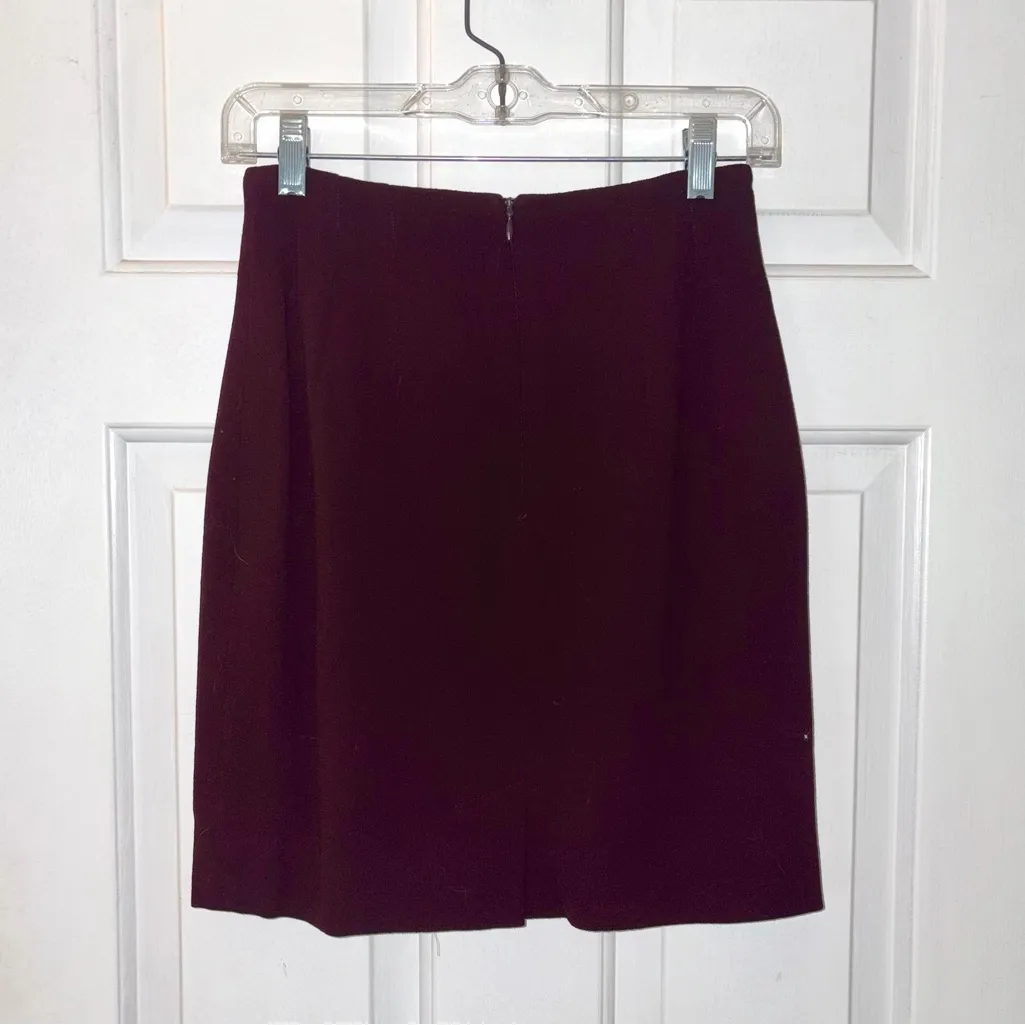 Vintage Ann Taylor Burgundy Pencil Above The Knee Wool Skirt - Image 2