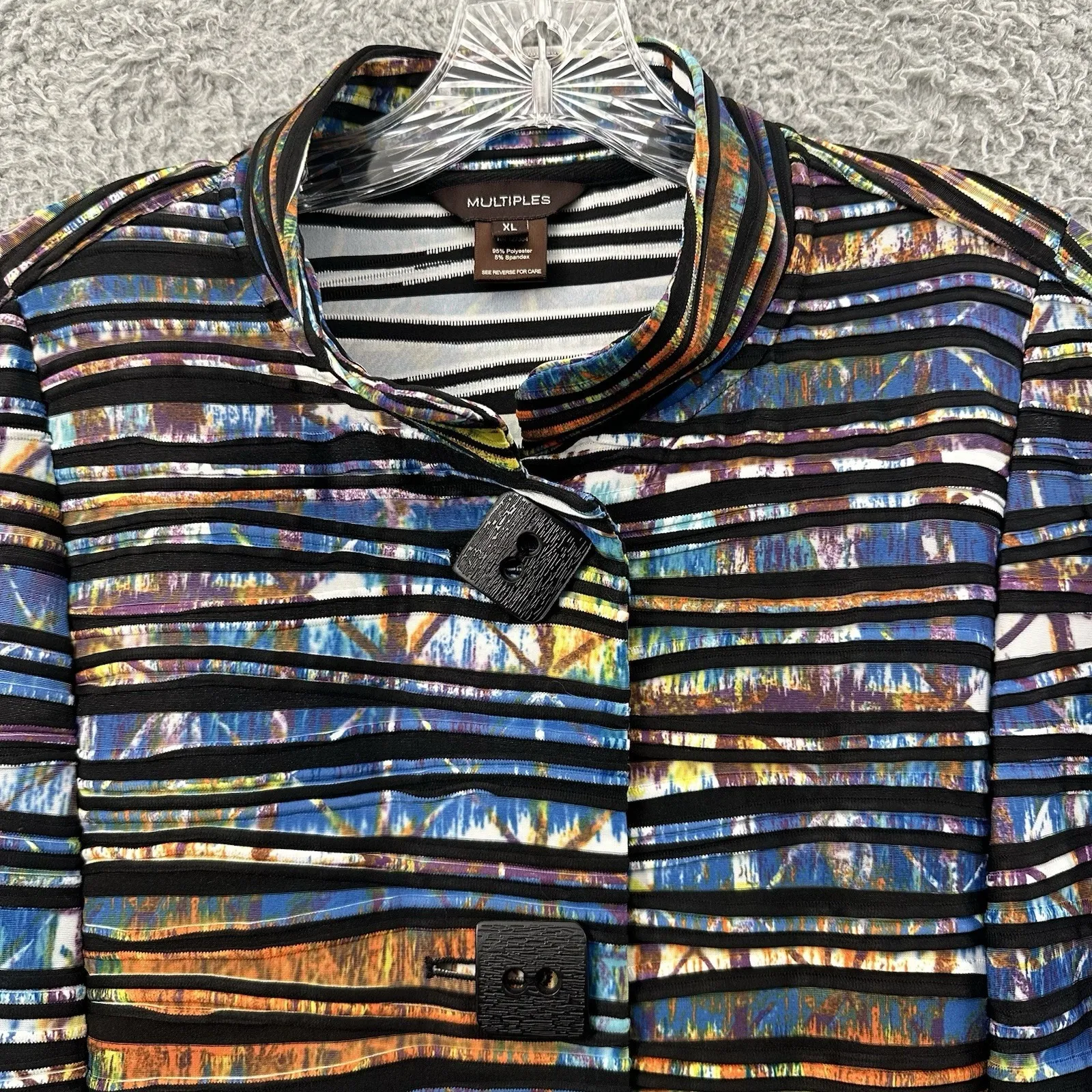 Multiples‎ Button Up Jacket 3/4 Sleeve Textured Artsy Stretch Boho Women's XL - Image 3