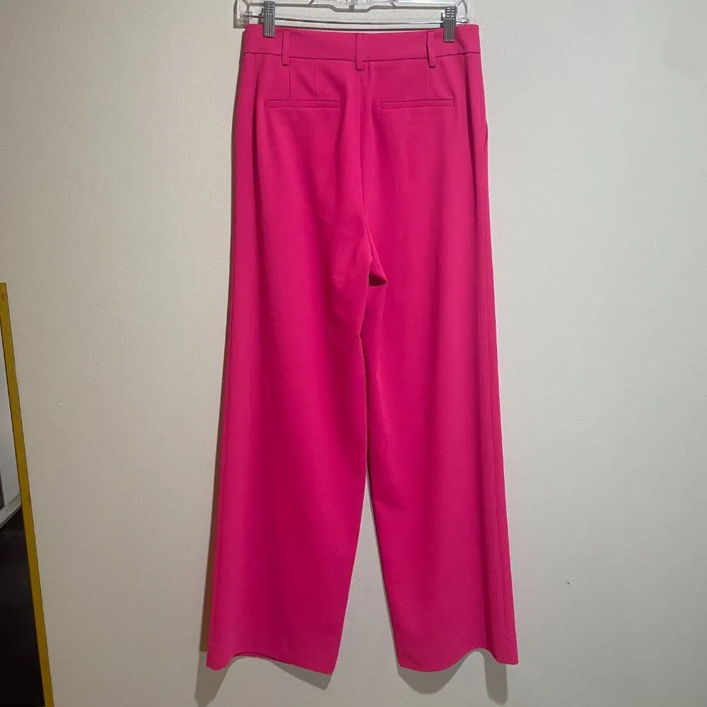 Alice + Olivia Size 6 Pompey Hot Pink Pleated Wide Leg Trousers Pants - Image 7