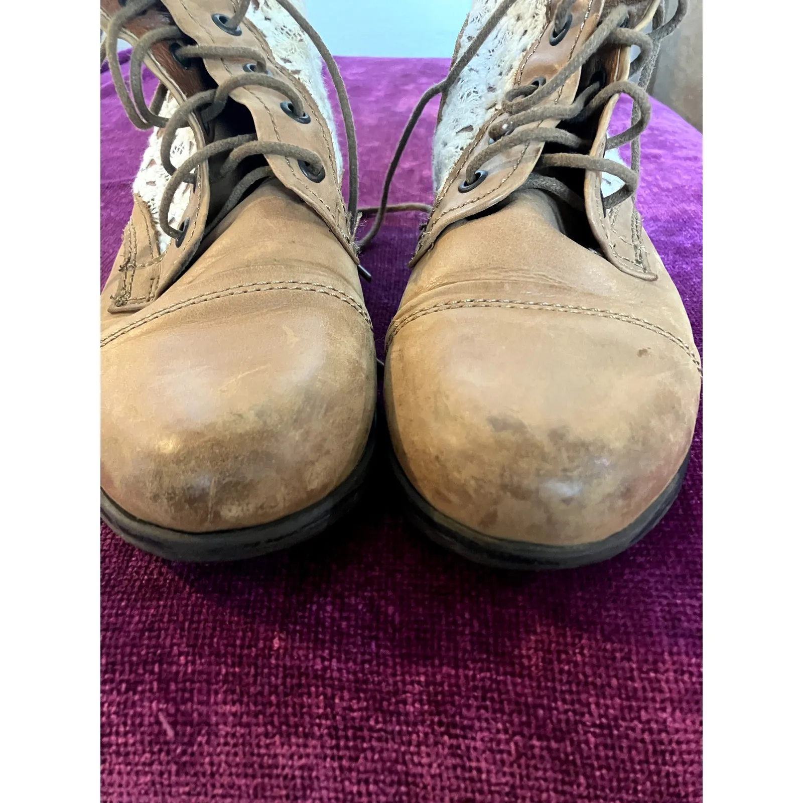 STEVE MADDEN Thundr-C Cognac Crochet Lace-Up Ankle Boot Size 6.5 COTTAGE PRAIRIE - Image 4