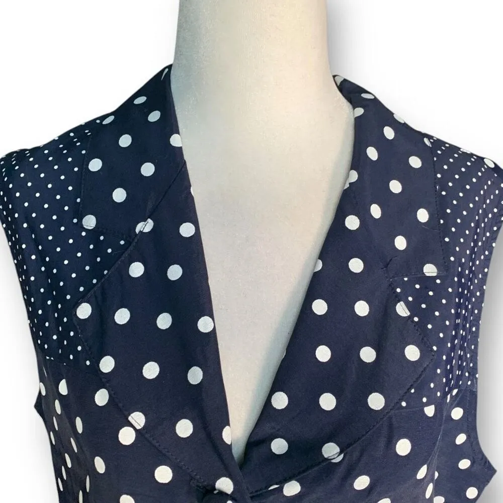 Vintage Smart Parts Navy Polka Dot Waistcoat Tailored Suit Vest Vneck Back Tie Blue Size L - Image 4