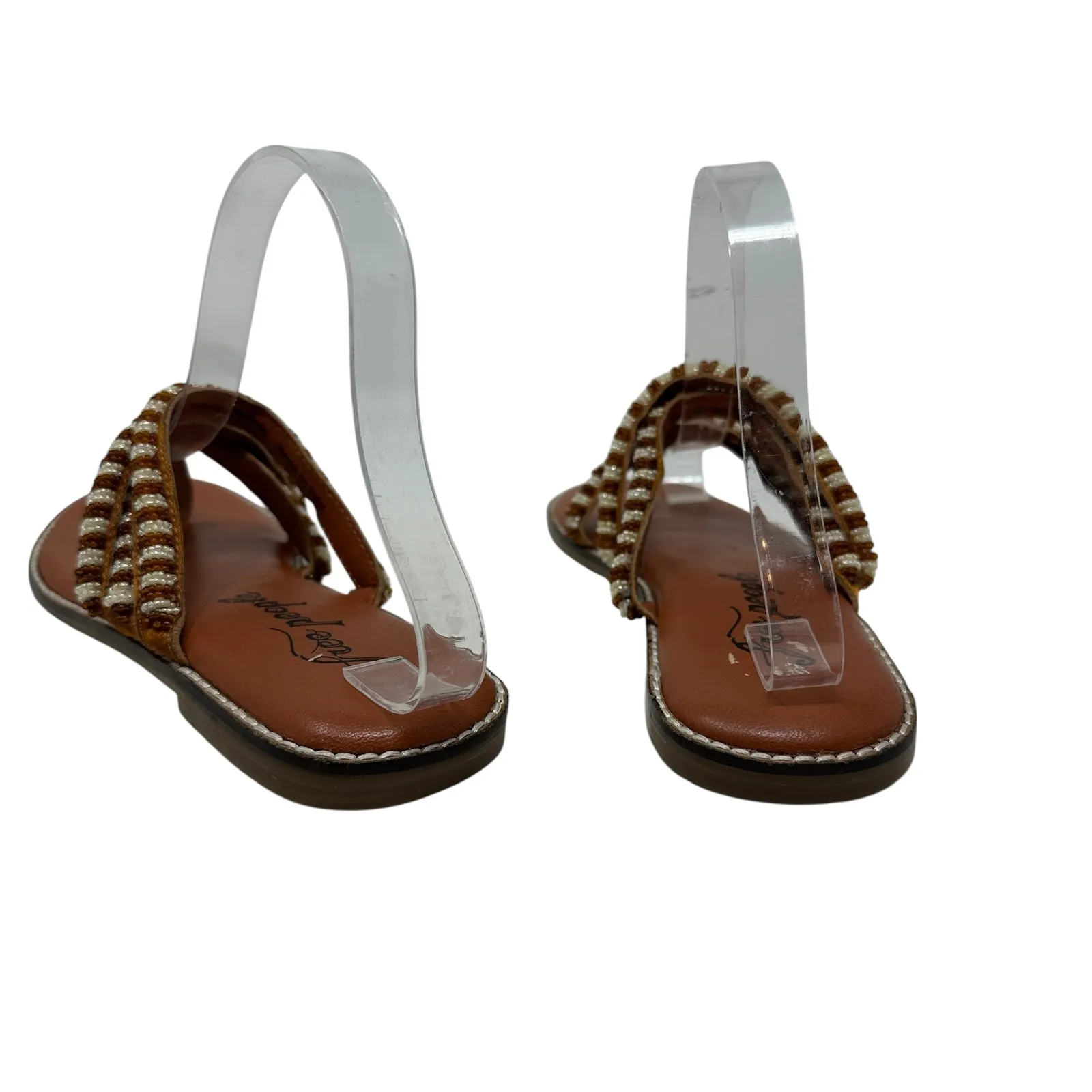 Free People Beatrice Beaded Flat Sandal Flip Flop Tan Brown‎ Size 38 US 7.5 - Image 8