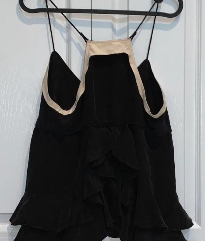 Juicy Couture Black Ruffled Tiered Silk Spaghetti Strap Blouse Cami Top - Image 3