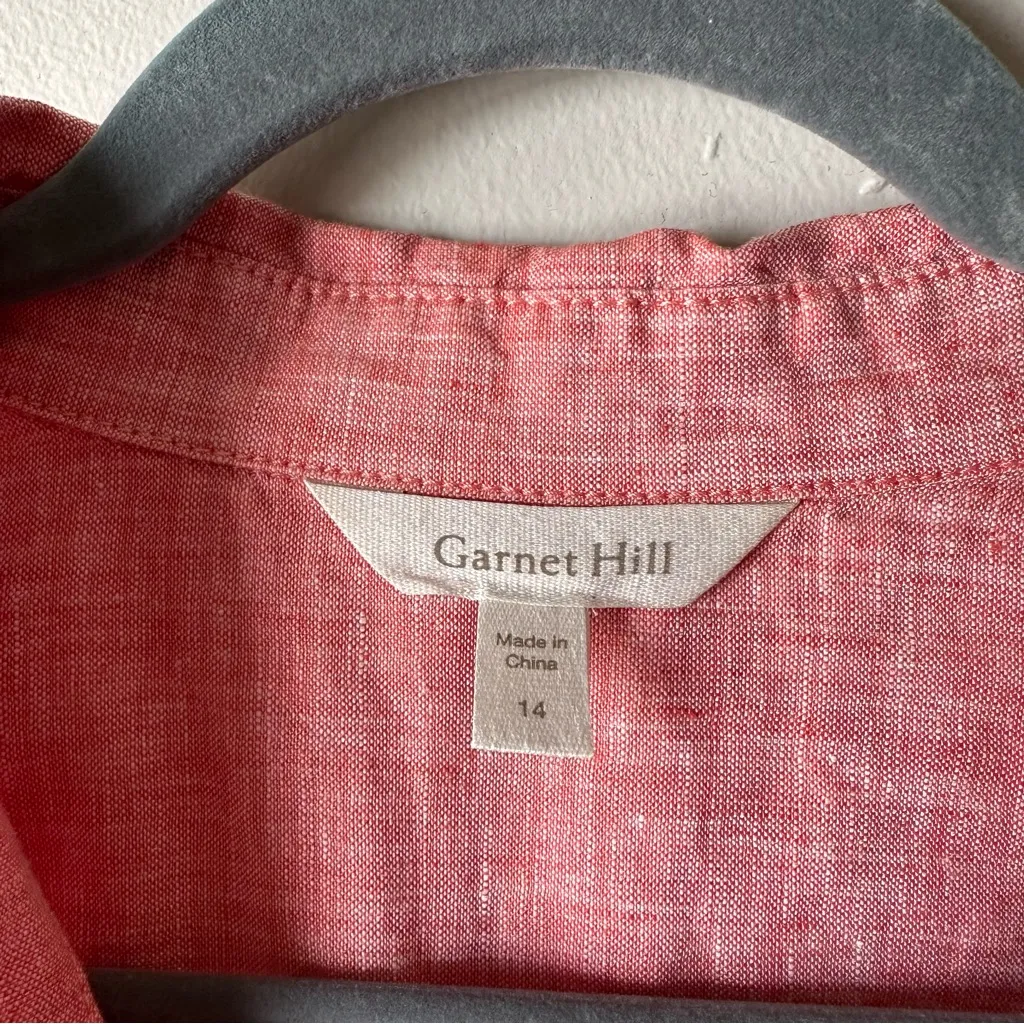 Garnet Hill 100% Linen Button Down Sleeveless Blouse Size 14 Sunset Pink - Image 3
