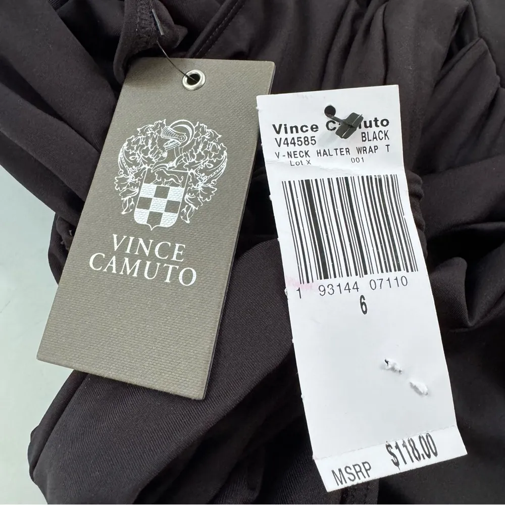 Vince Camuto V Neck Halter Wrap Tie One Piece Swimsuit Black Size 6 NWT - Image 8