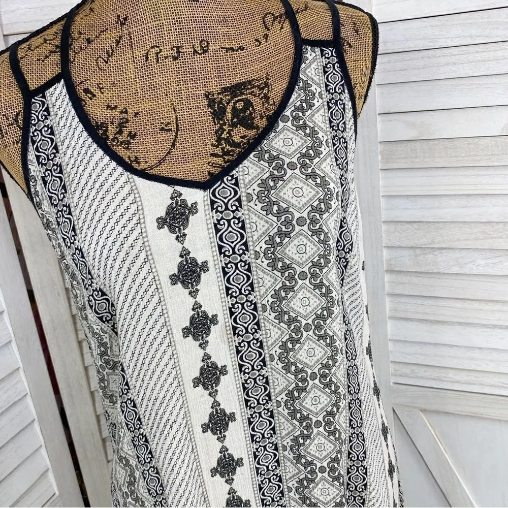 Earthbound Trading Co. Printed Mini Dress Black Tan Medium - Image 5