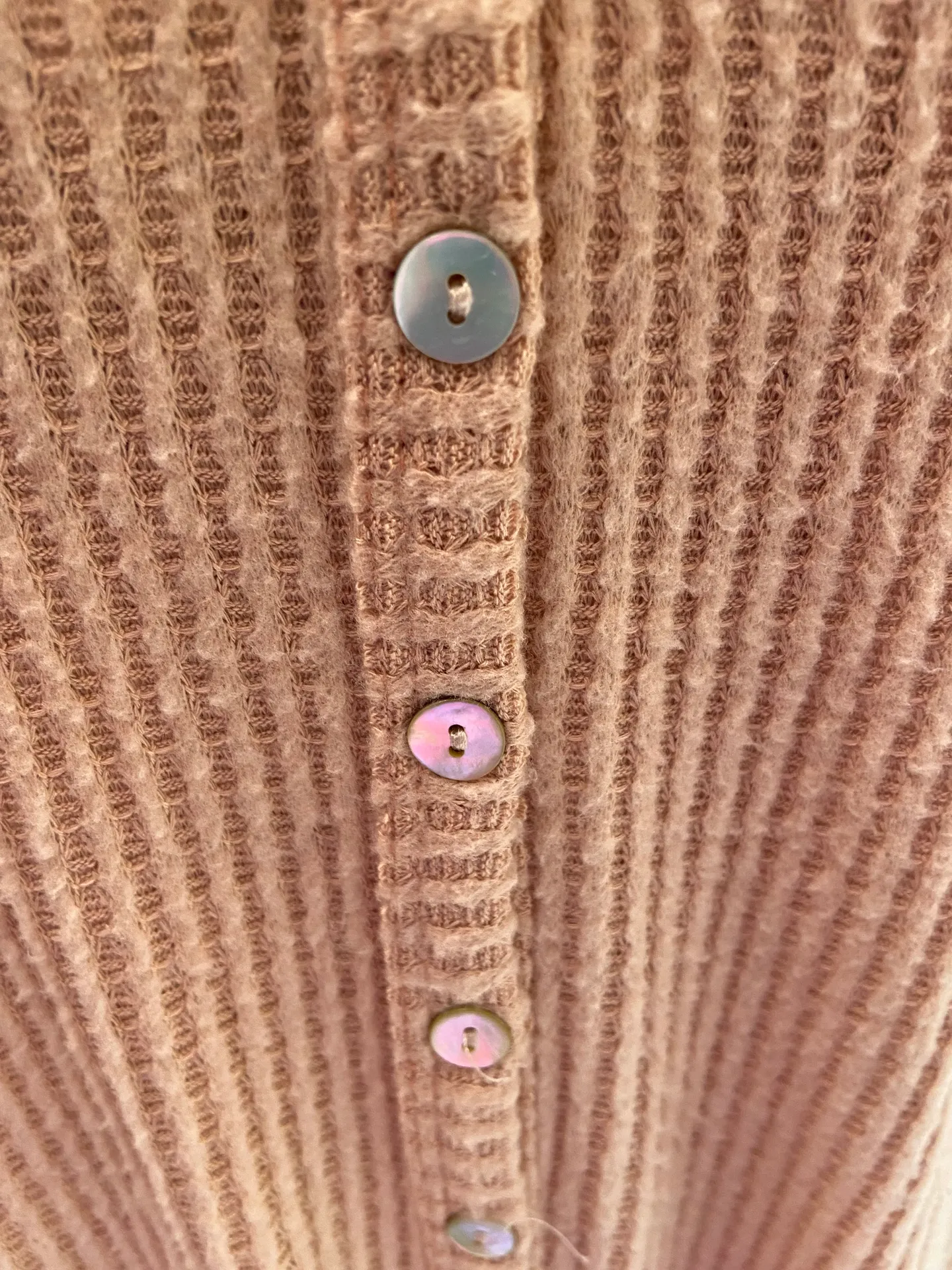 MTS Tan Button down VNeck Light Sweater with front tie knot Size L - Image 5