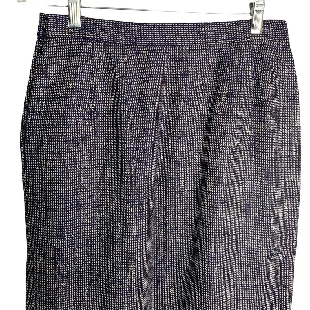 Anne Klein Silk Pencil Skirt S Navy Blue Pockets Lined Pleated Front Zipper - Image 4