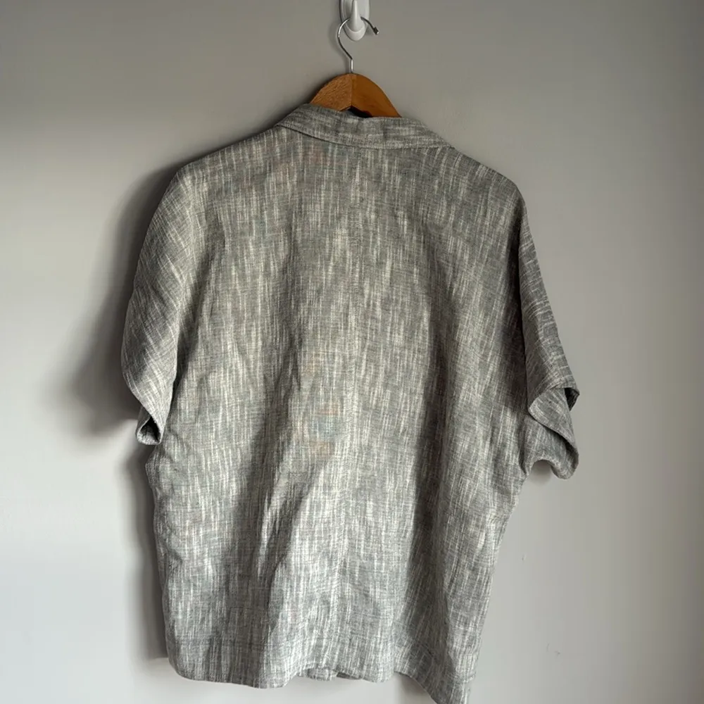 EILEEN FISHER Dark Pearl Gray Cotton Linen Linear Slub Boxy Jacket Medium - Image 3