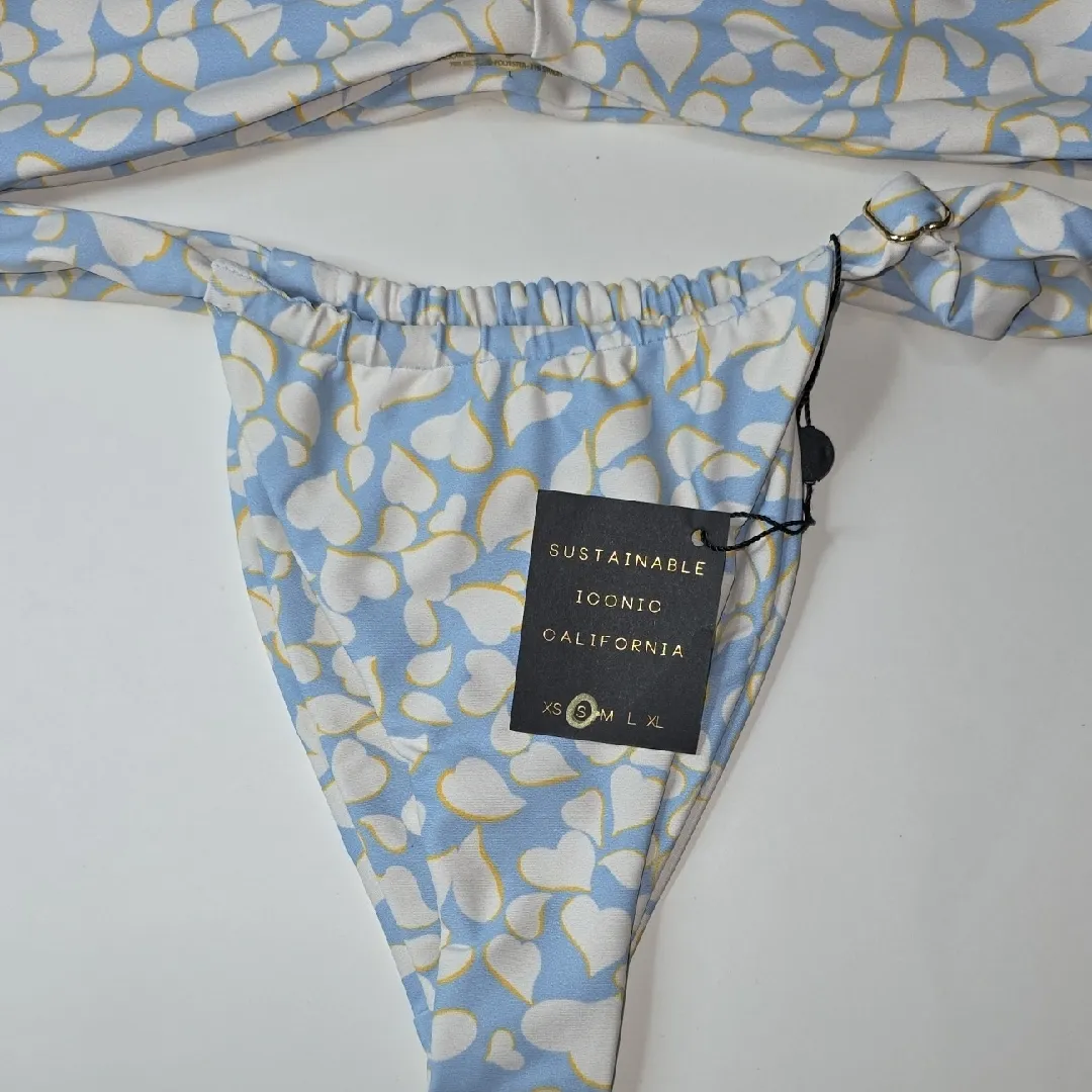Skatie NWT Bikini Set Jasmine Top Bobbi Bottom Nantucket Swim Floral Blue S/L - Image 4