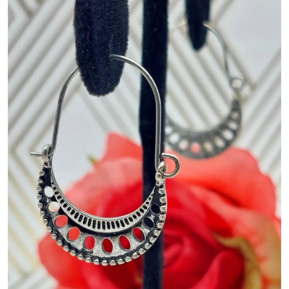 Lot of 3 Silver Tone Hoop Earrings Dangle Crystal Ball Bead Open Works Pierced - Image 3