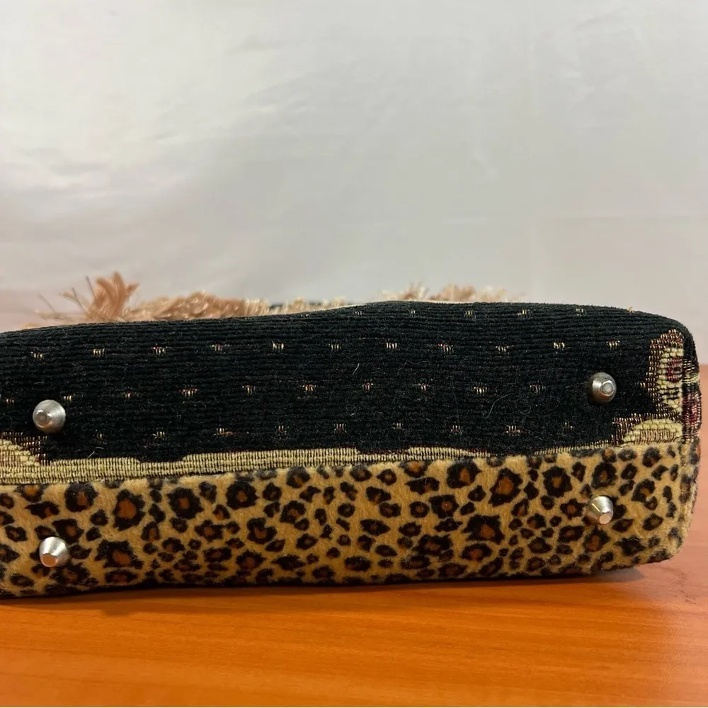 Elephant Tapestry Hand Bag with Fringe Top Brown - Image 3