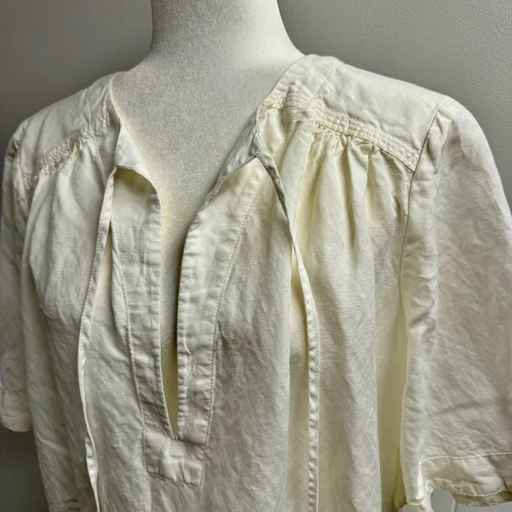 Cult Gaia Kittie Short Sleeve Tunic Top Linen Tencel Blend Off White Large L - Image 6