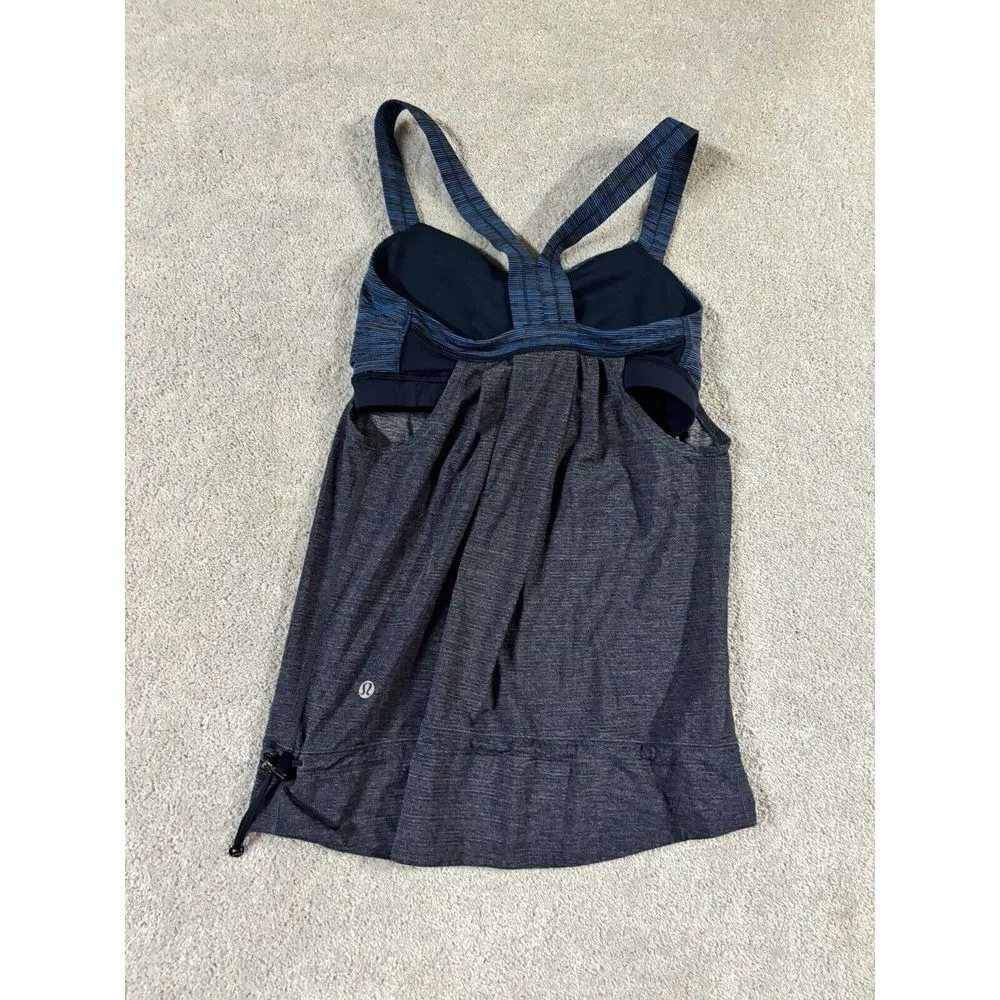 Lululemon Rest Less Tank Womens 6 Heathered Inkwell Racerback Bra Drawstring Euc - Image 2