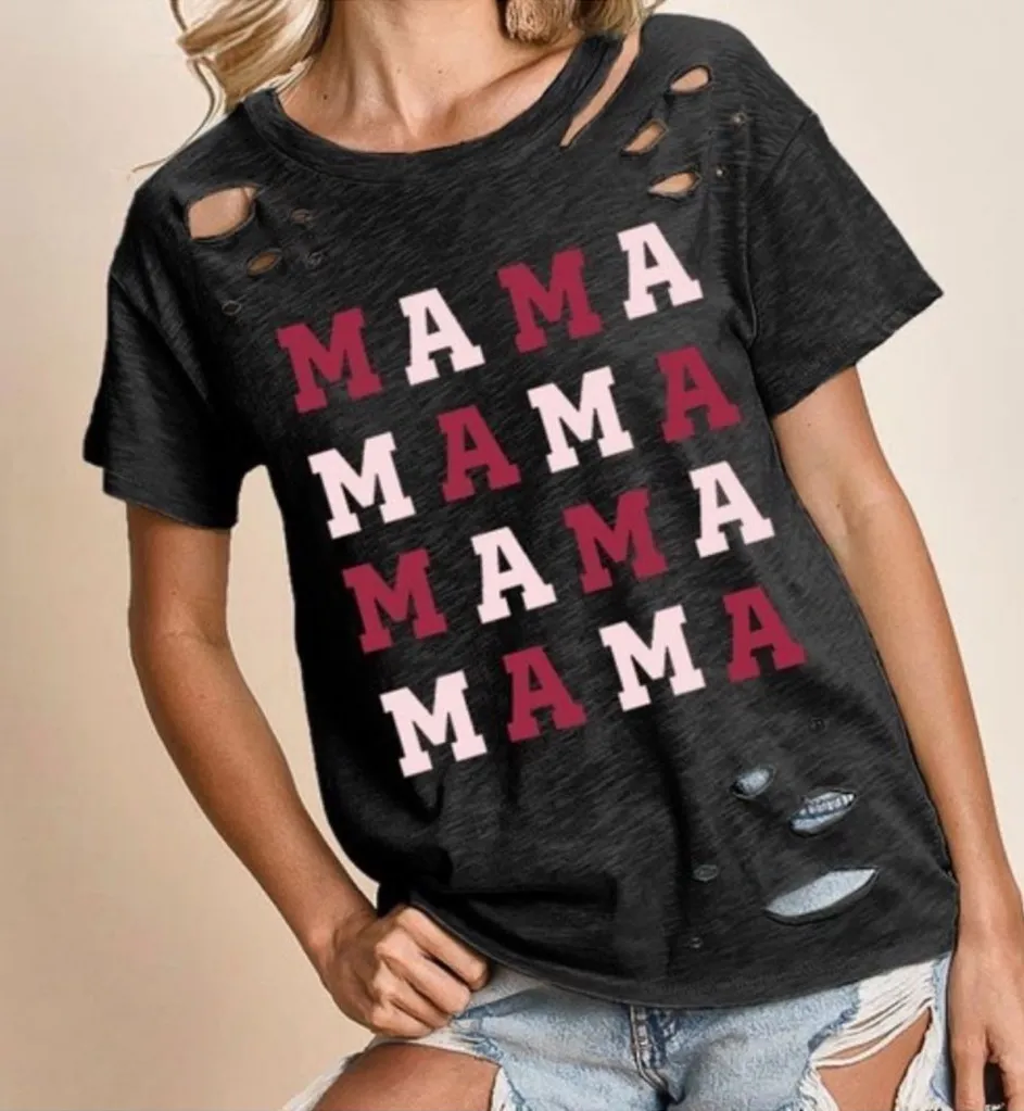 BiBi‎ pink Distressed 'MAMA' Tee Black Size XL - Image 2