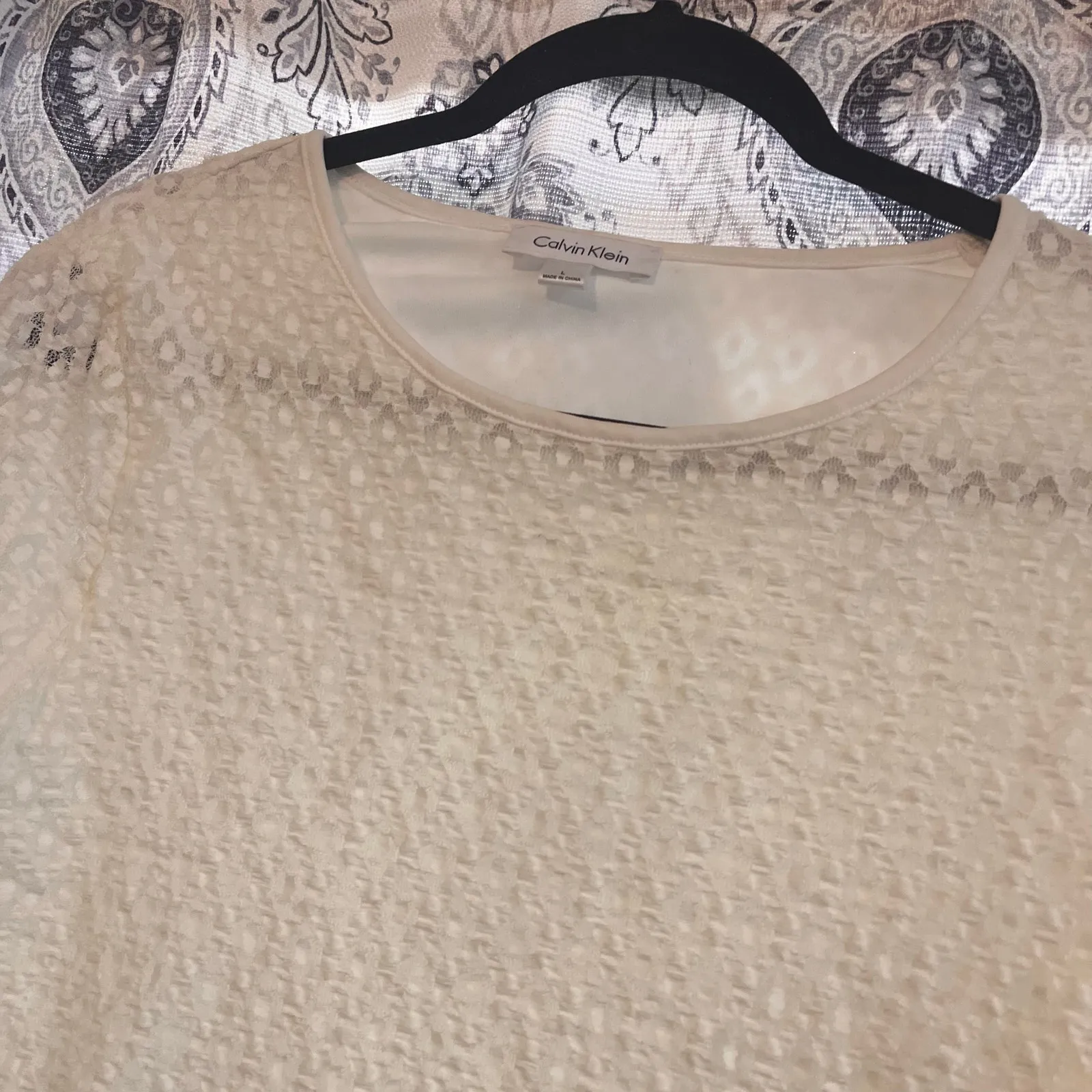 Calvin Klein  White‎ Lace Long Sleeve Top Size Large - Image 3