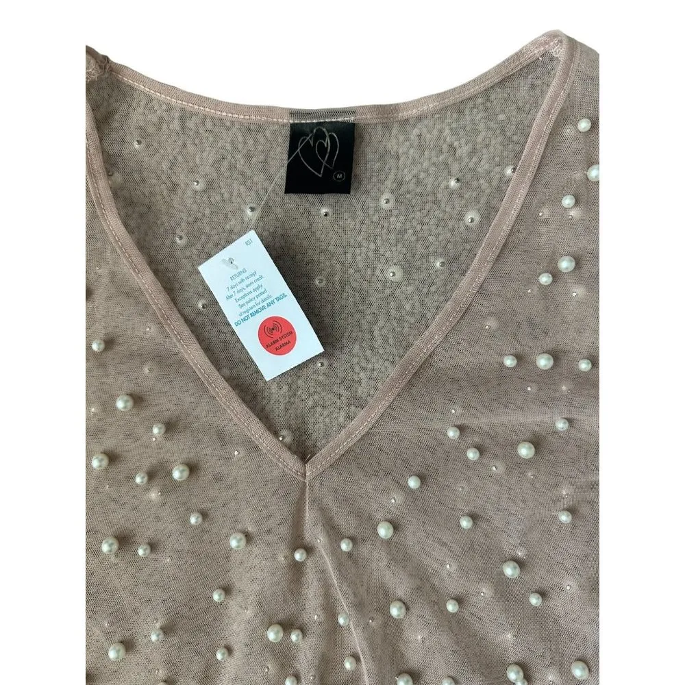 Sheer Nude Pearl Bodysuit Size Medium NEW - Image 5