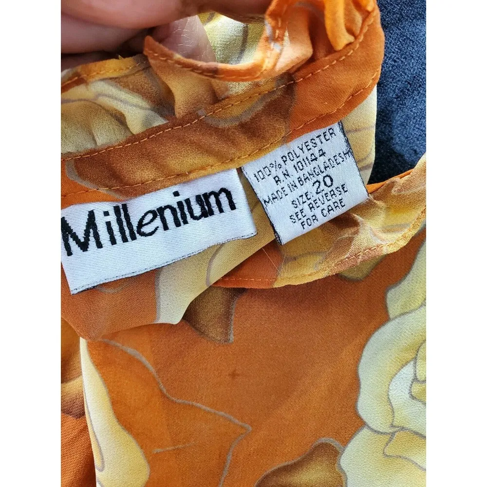 Millenium Women's Orange Floral Scoop Neck Long Sleeve Knee Length Dress Size 20 - Image 9