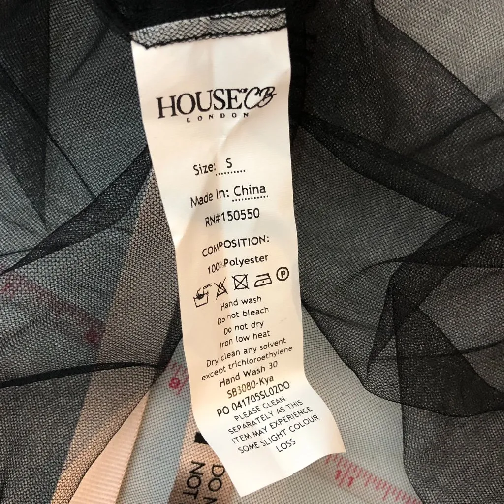 House of CB London Women's Mesh Shirt Sheer Lace Short Sleeve Black S - Image 4