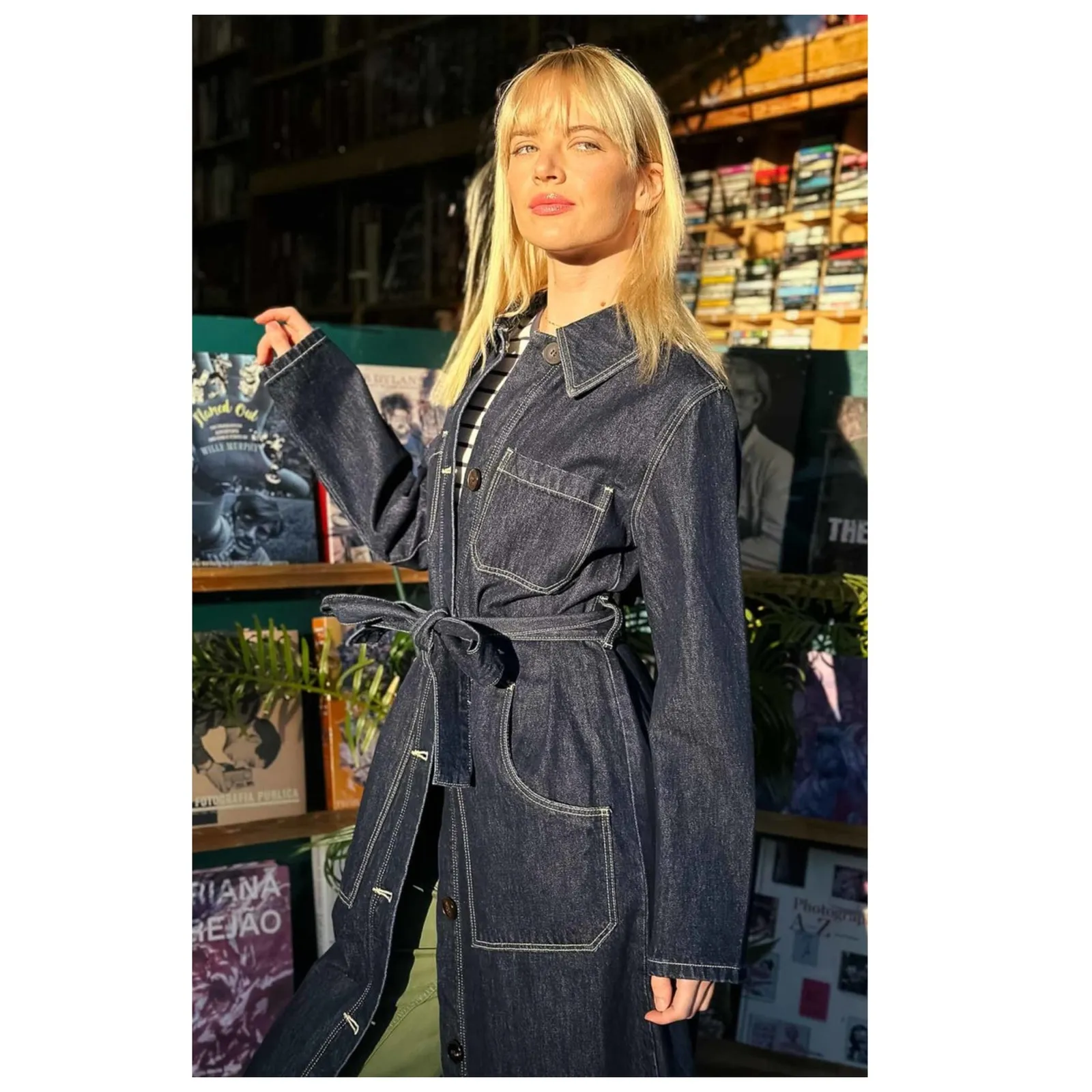 Rolla's Bijou Denim Belted Trench Coat Size US/Small Blue - Image 3