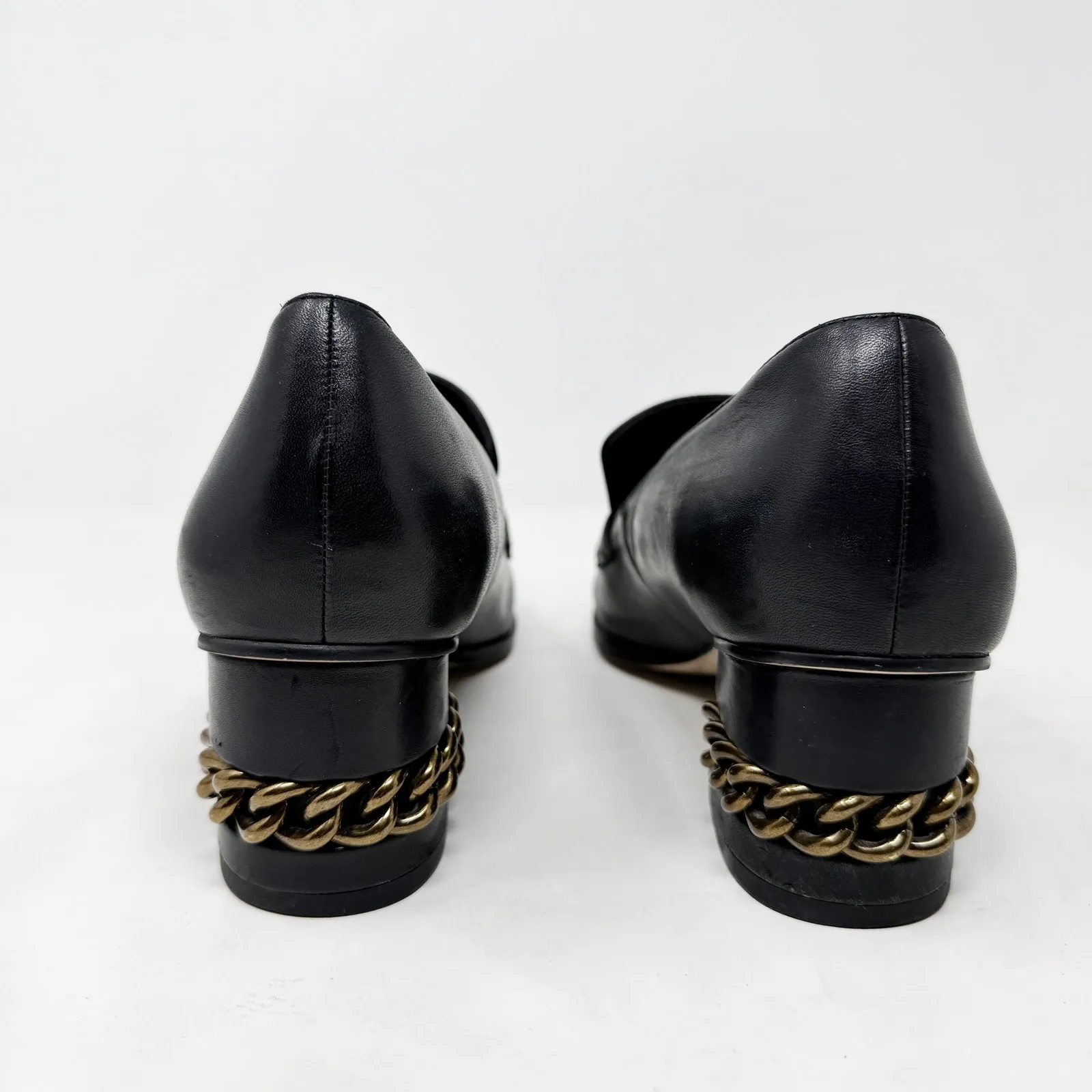 [Kurt Geiger London] Black Raquel Block Heel Leather Loafers Chain Sz 39 US 8.5 - Image 3