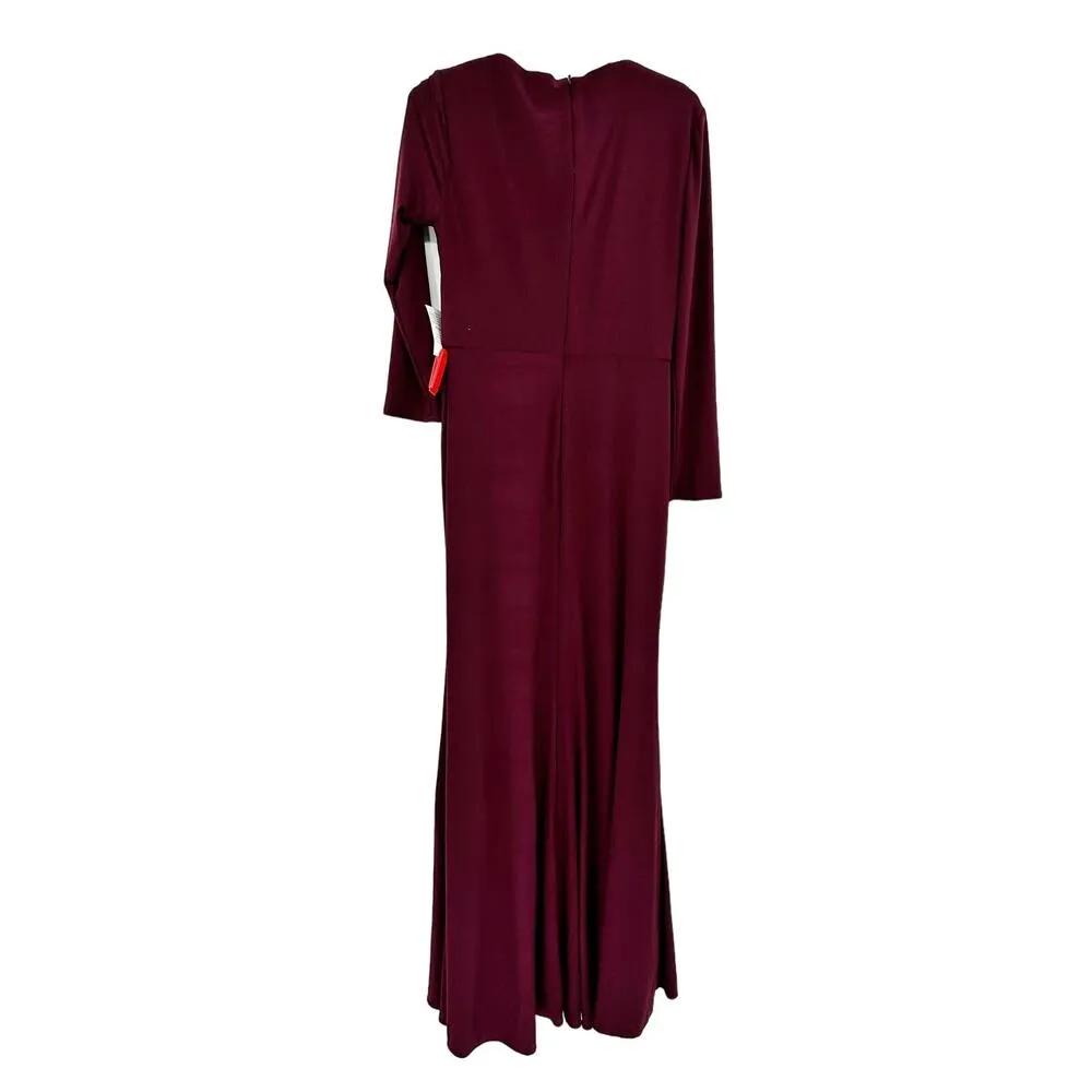 Mac Duggal 67848 Red Berry Faux Wrap Maxi Gown Beaded Bodice 8 NWT - Image 4