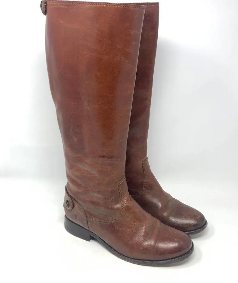 Frye Melissa Button Back Zip Leather Riding Boots in Cognac Brown Size US 5.5 - Image 3