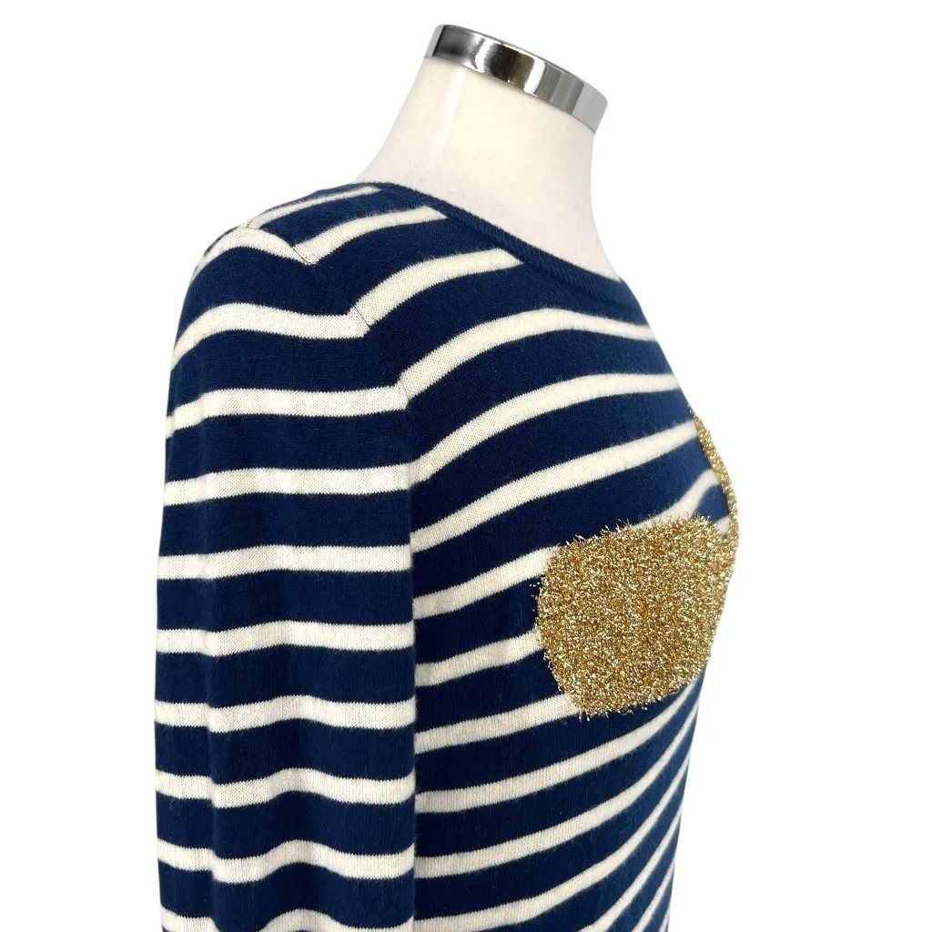 Talbots Nautical Gold Whale Navy White Striped Sweater Size Small - Image 6