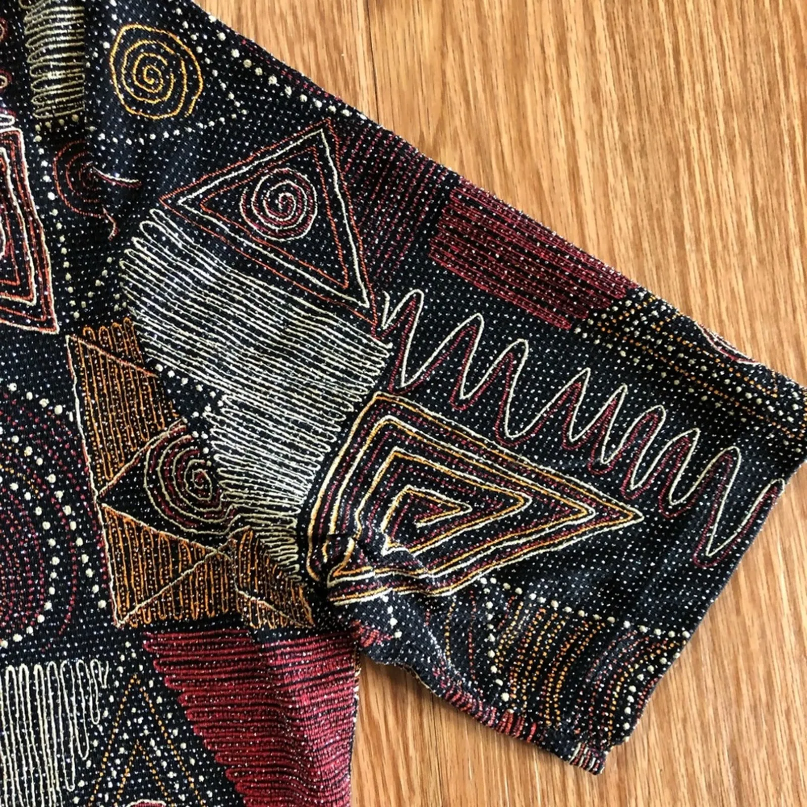 Hermann Lange Multicolor Black Red Beaded Blouse Womens 38 Small Medium - Image 7