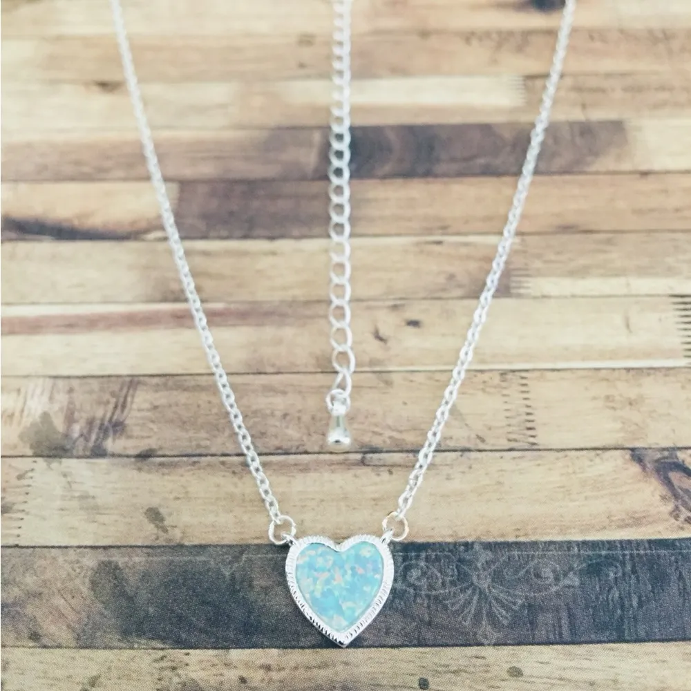 Opalescent Heart Necklace Silver - Image 5