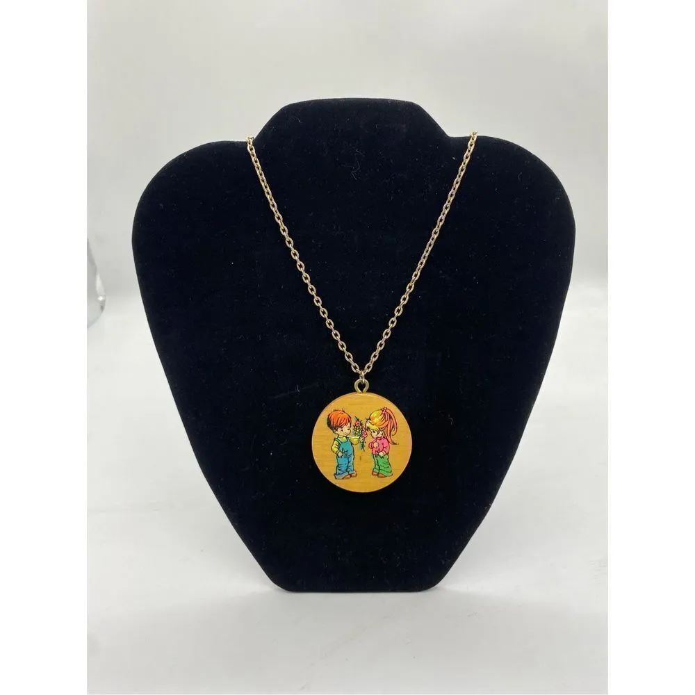 Vintage Kitsch Love Is Forgiving Hippie Necklace wood Tan - Image 2