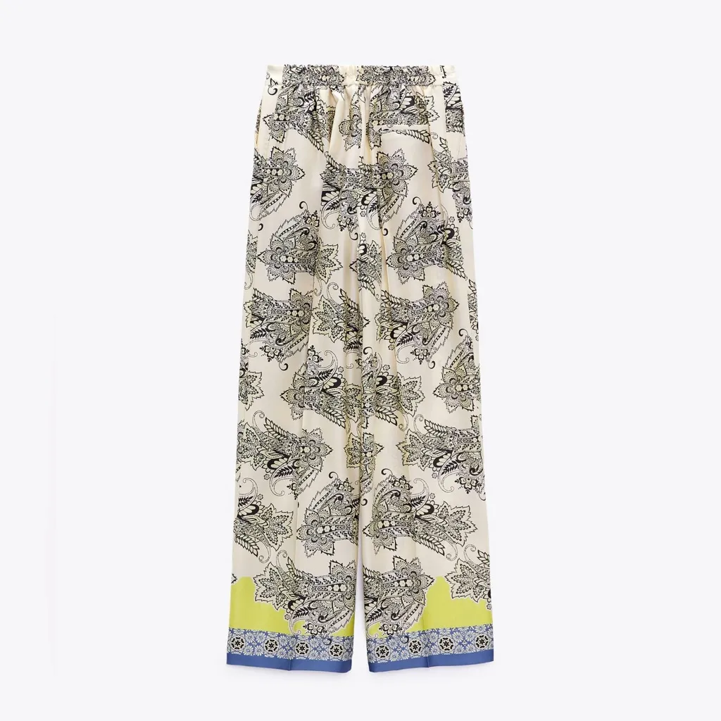 ZARA Multicolored Printed High-Waisted Wide Leg Palazzo‎ Pants Size Small NEW - Image 8