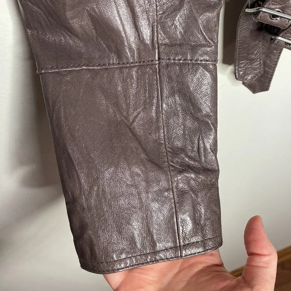 Tinley Road taupe washed real leather Moto jacket size S Gray - Image 7