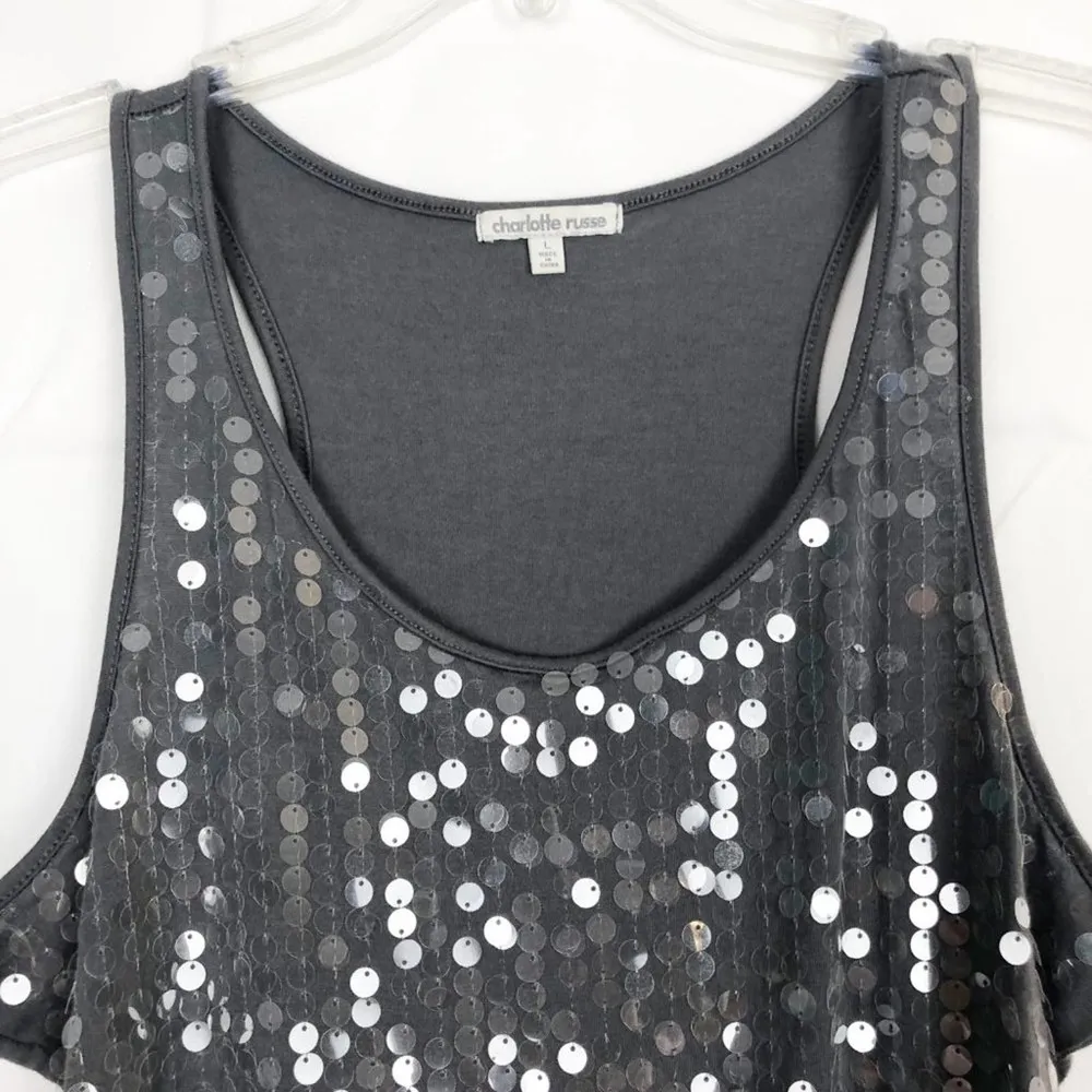 Charlotte Russe Sleeveless Gray Sequin Top Size L - Image 3